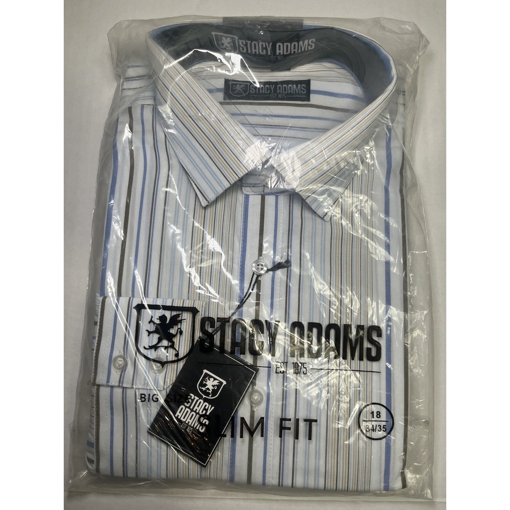 Stacy Adams Blue Dress Shirt Size 18 and 34/35 Slim Fit